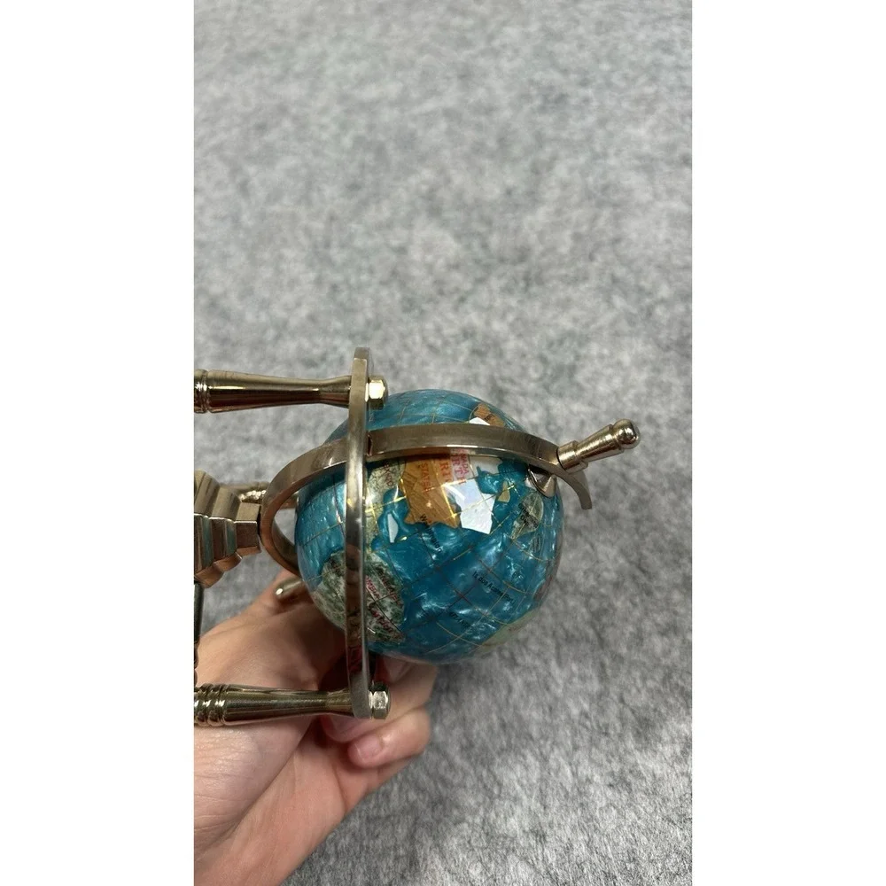 Multicolor Rotating Desktop Globe w Silver Tone Metal Holder